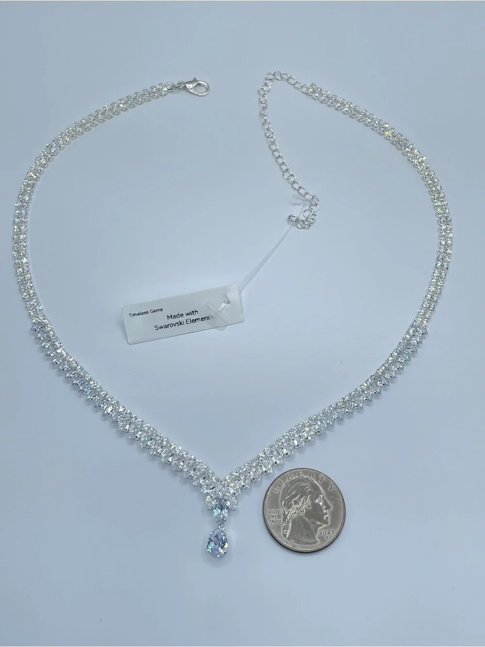 Swarovski Crystal Elements White Crystal Y Drop Bridal Tennis Necklace Art Deco